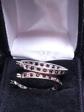 Silver Plate Drop Hoop Earrings